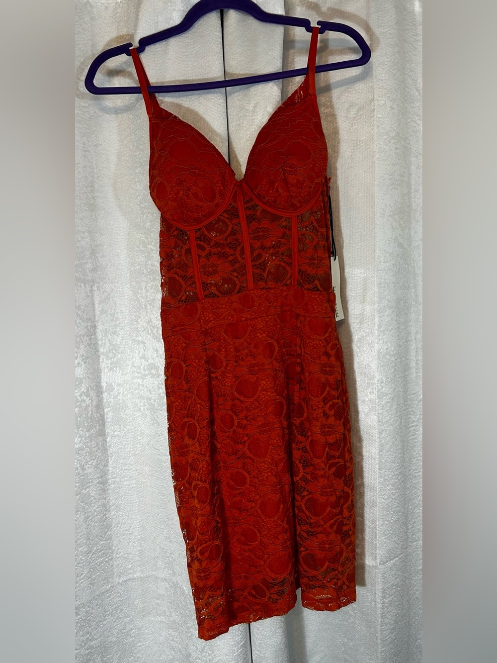Haute Monde Red Lace Strapless Bustier Midi Dress